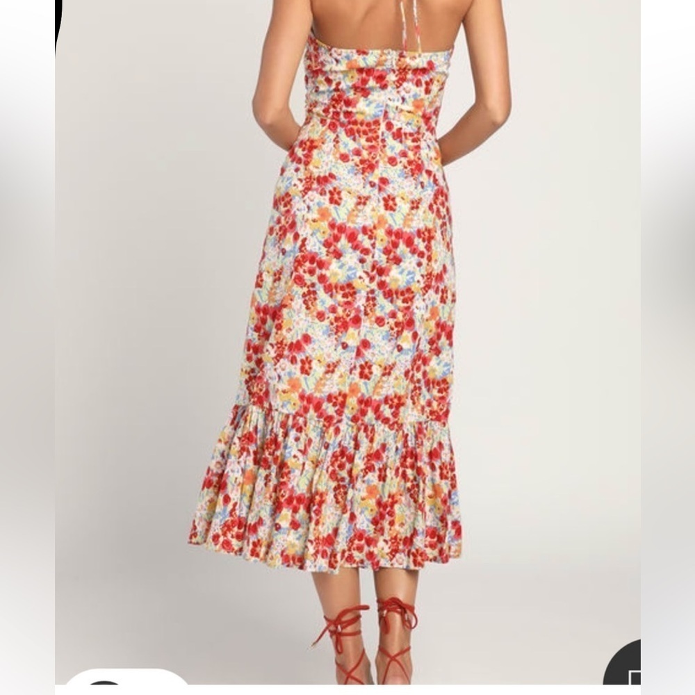 Lulu's Red Floral Midi Dress - Picture 3 of 8